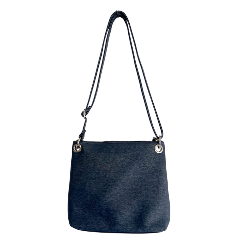 Rossetti Demi Crossbody Bag Navy Blue Faux Leather Triple Zip Adjustable Strap - Picture 2 of 12